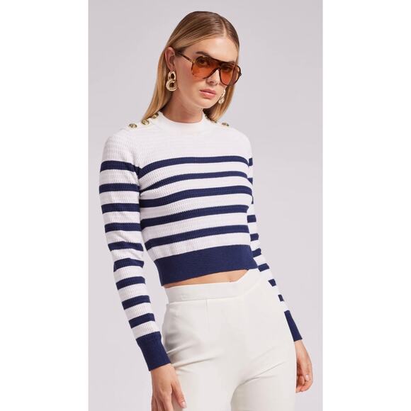 Generation Love White and Blue Striped Janice Cropped Sweater - Picture 5 of 14